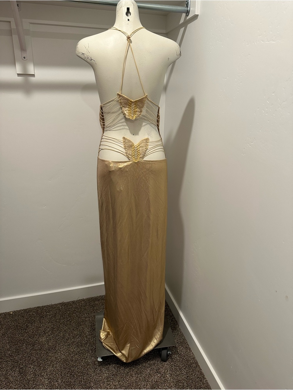New I.AM.GIA Gold Backless Butterfly-Detail Gown Sexy Dress Size M - Picture 8 of 11